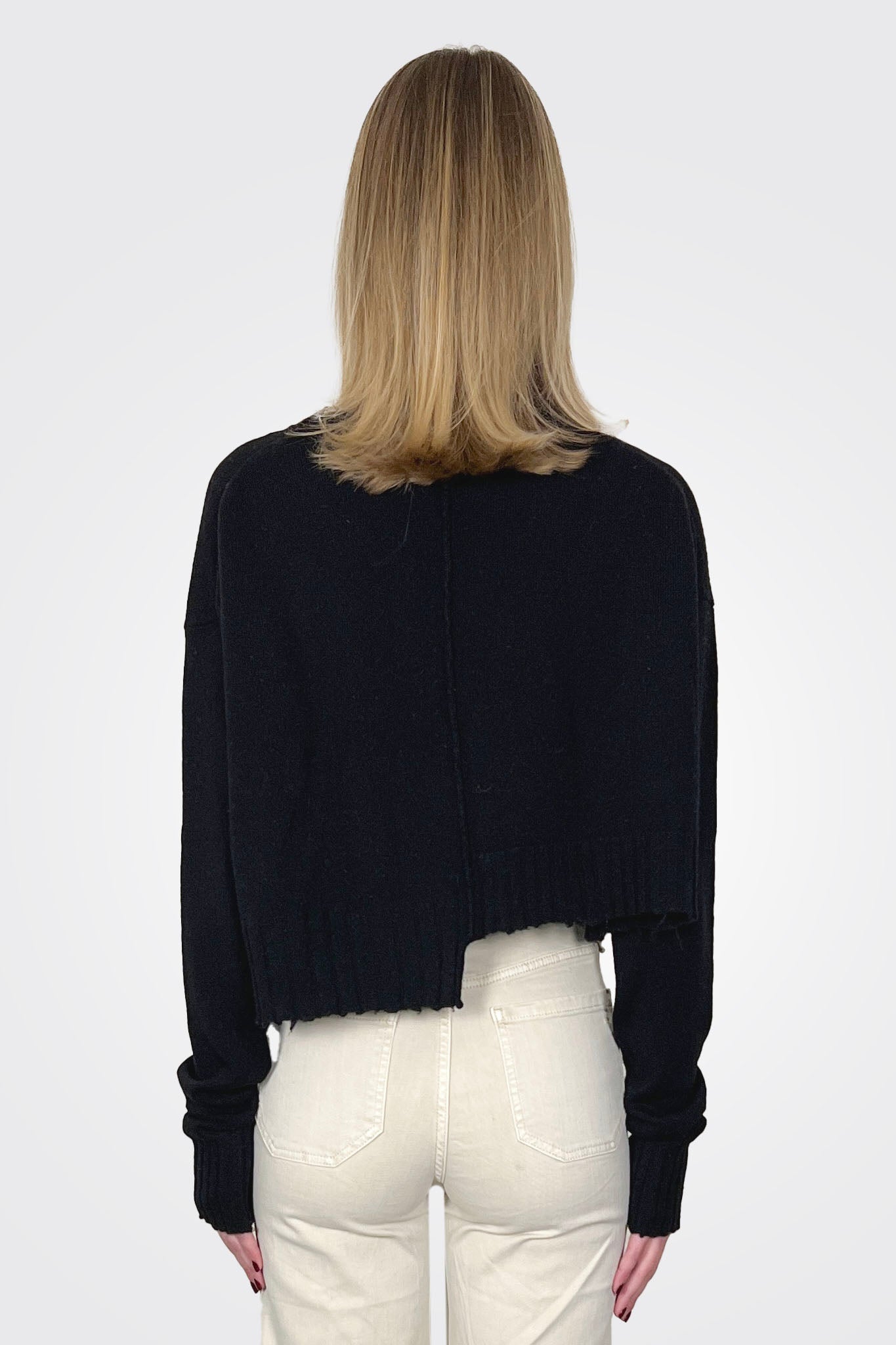 Crop Asym Crew Pullover - Black by Serie Numerica — alternate view
