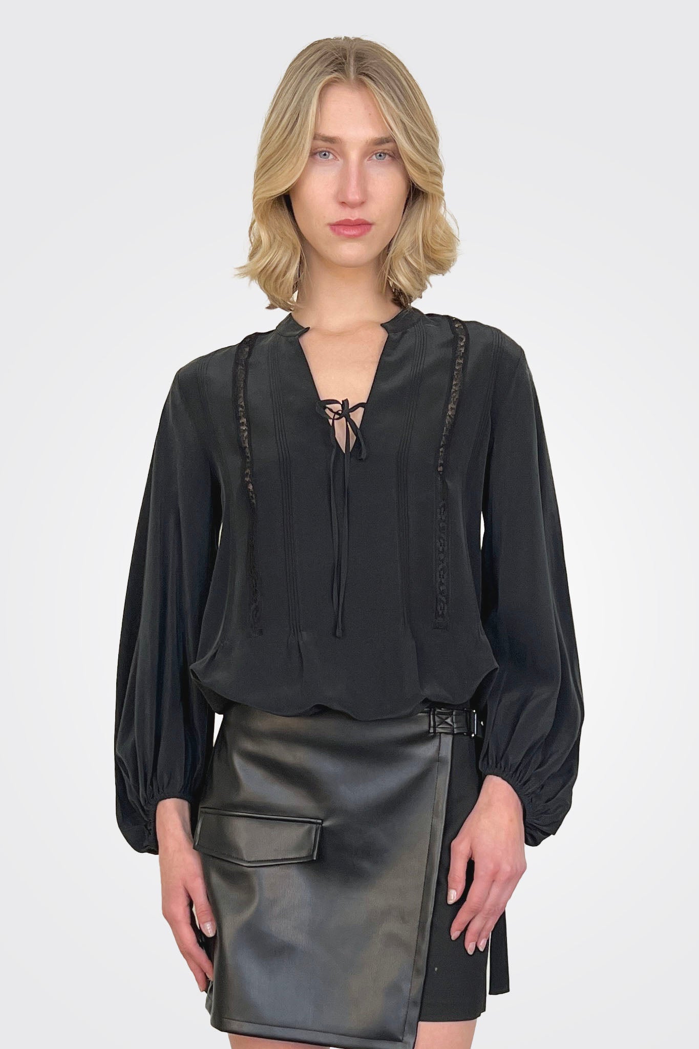 Tie Blouse - Black by SFIZIO — alternate view