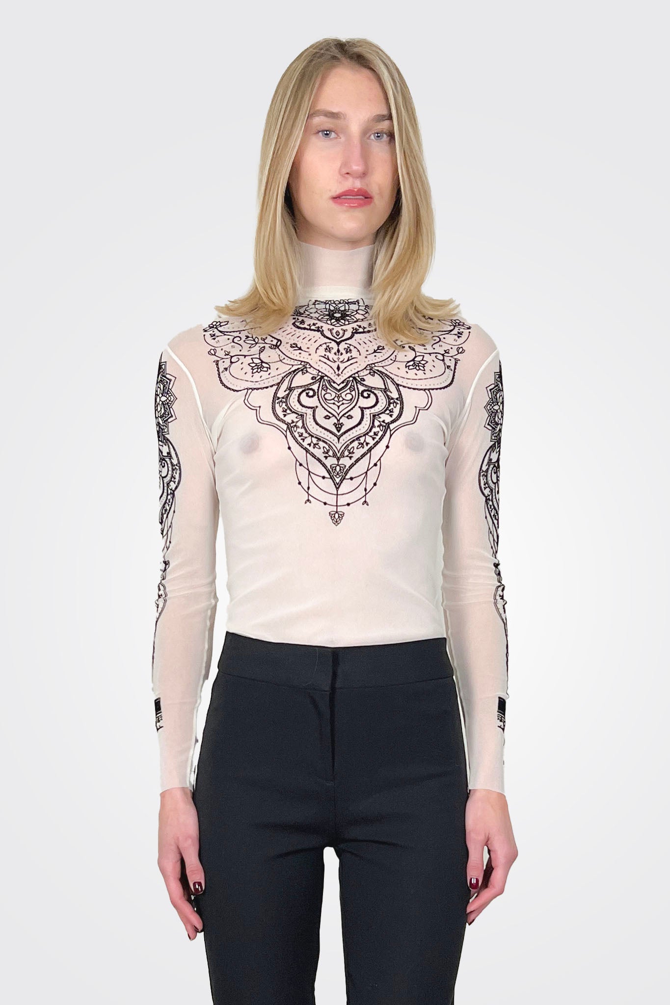 Tulle Tatto Flock Turtleneck - Black by D. Exterior | 25 South Boutiques