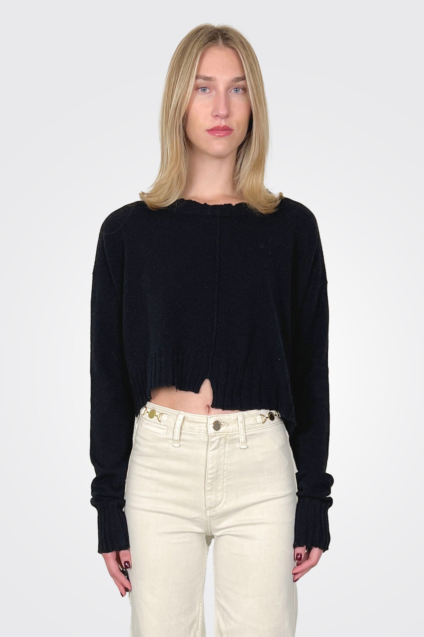 Crop Asym Crew Pullover - Black by Serie Numerica | 25 South Boutiques