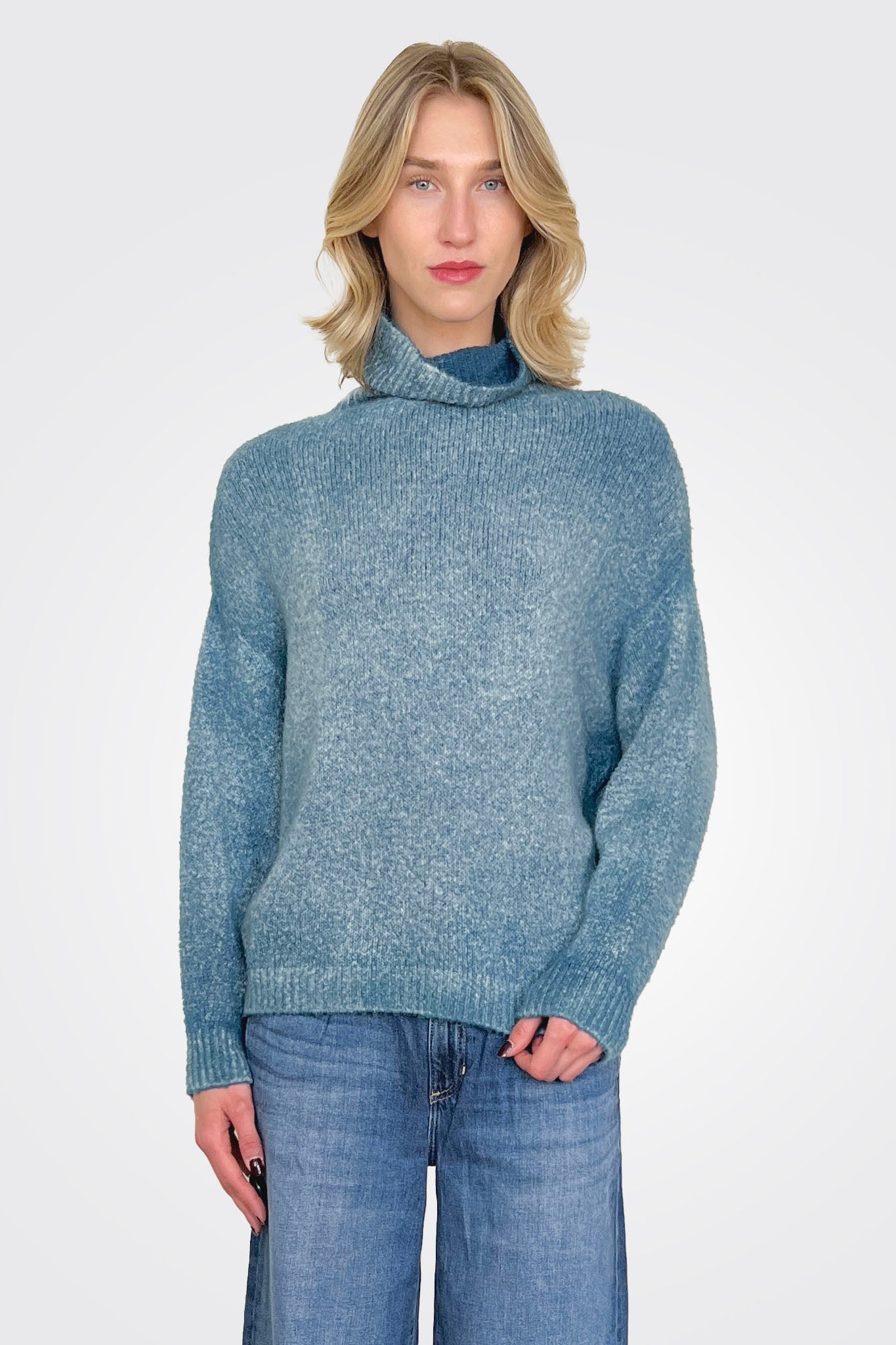 Reversible Knit Turtleneck - Blue Teal by Avant Toi — alternate view