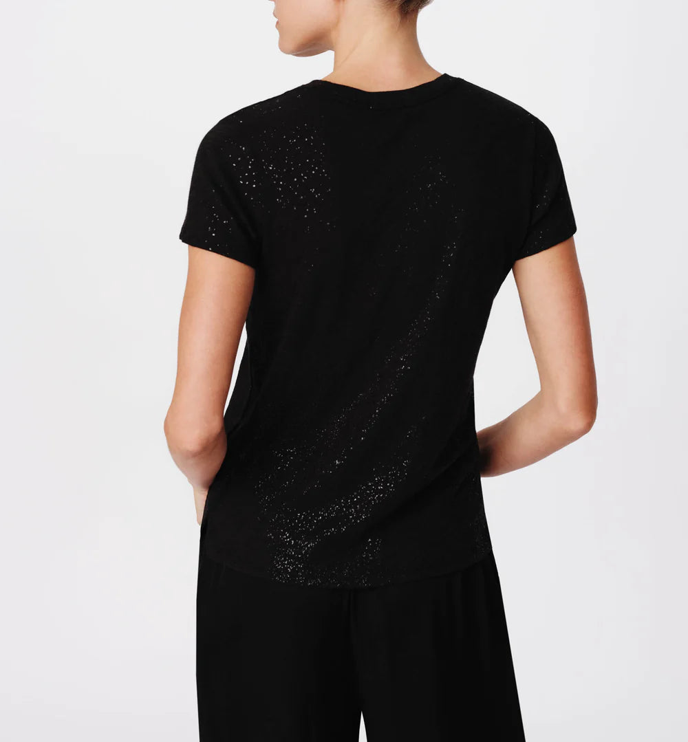 Slub Jersey with Foil Schoolboy Short Sleeve Crew Neck Tee - Black Black by ATM — view 3