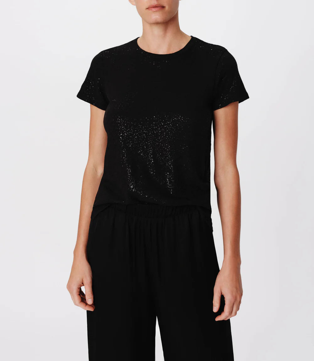Slub Jersey with Foil Schoolboy Short Sleeve Crew Neck Tee - Black Black by ATM | 25 South Boutiques