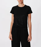 Slub Jersey with Foil Schoolboy Short Sleeve Crew Neck Tee - Black Black by ATM | 25 South Boutiques