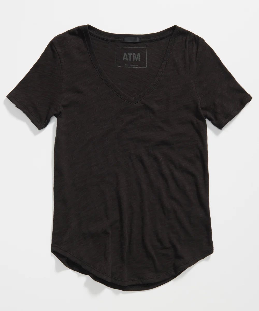 Slub Jersey Classic V-Neck Tee - Black by ATM — view 3