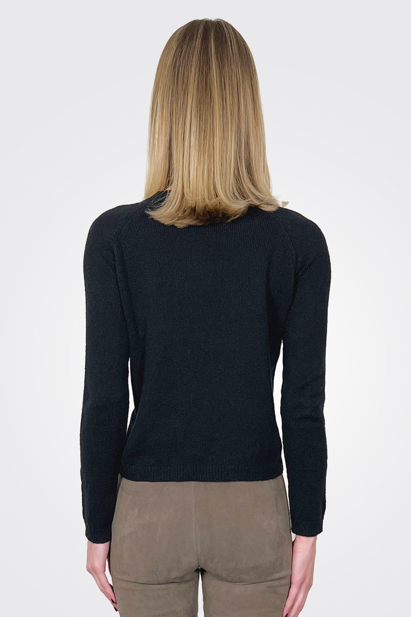 Cashmere Crop Crew Sweater - Black by Private 0204 — alternate view