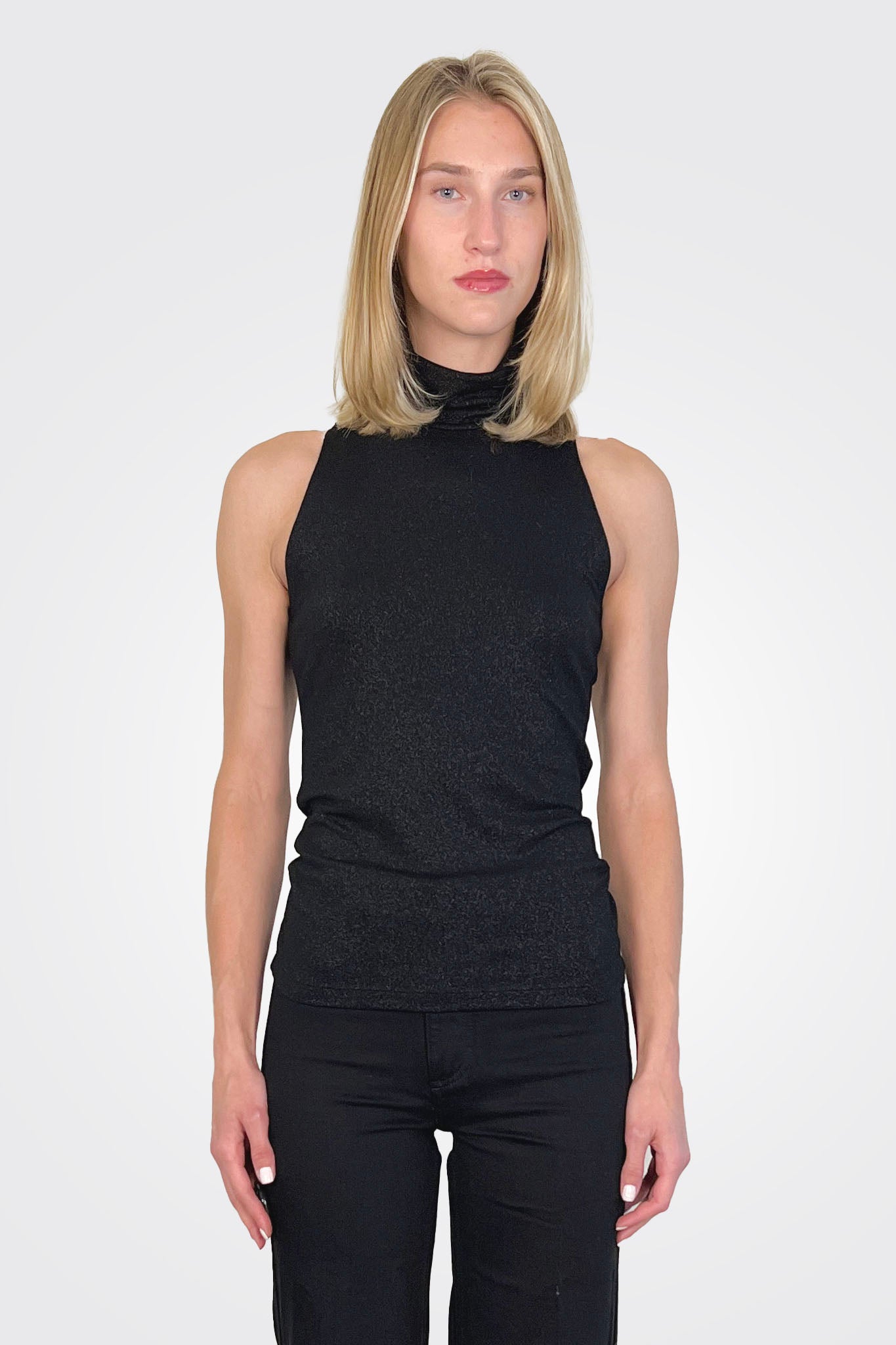 Lurex Sleeveless Turtleneck - Black by Seventy Venezia — alternate view