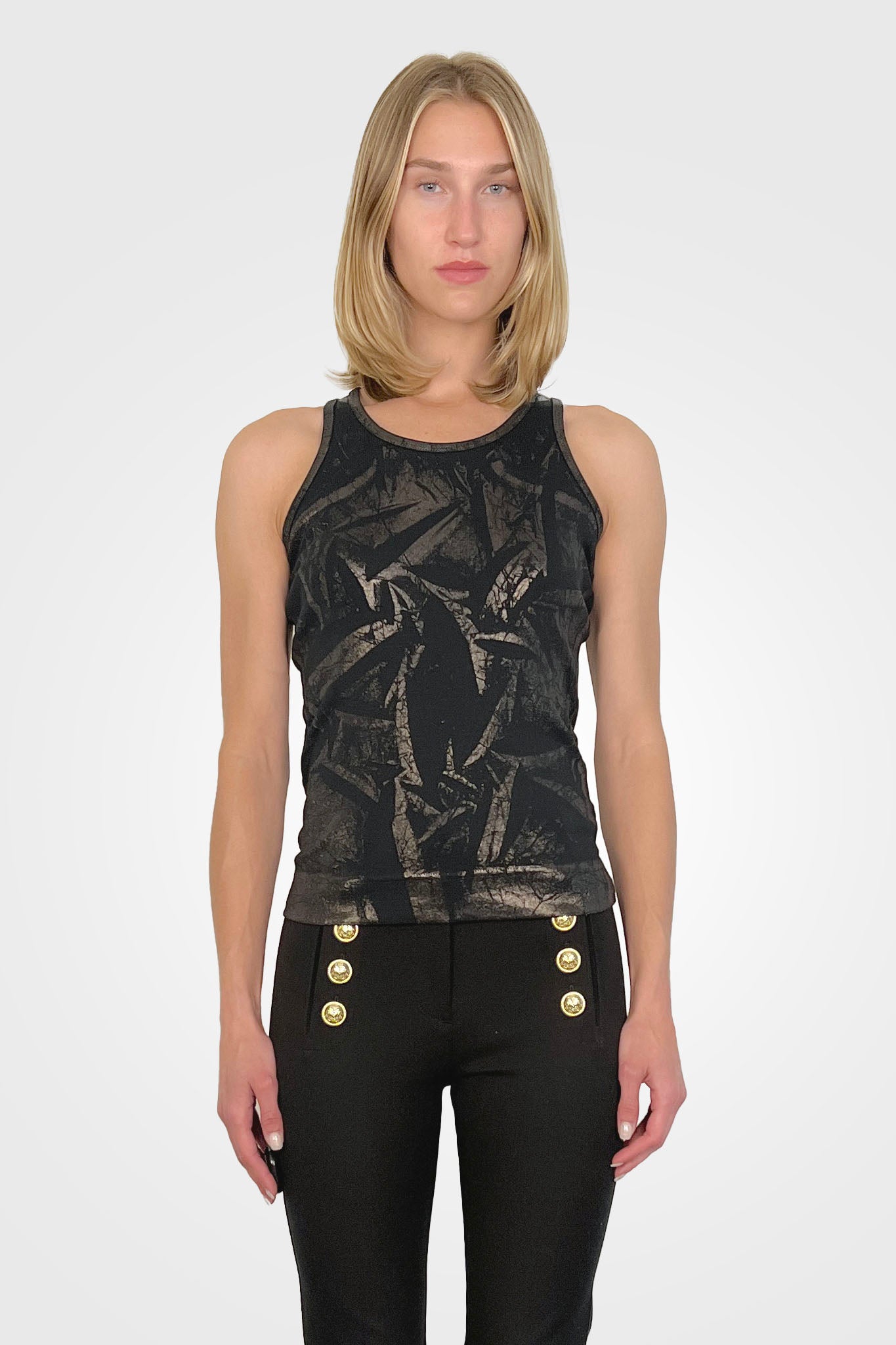 Laminated Jersey Tank - Black by Nude Italy — alternate view
