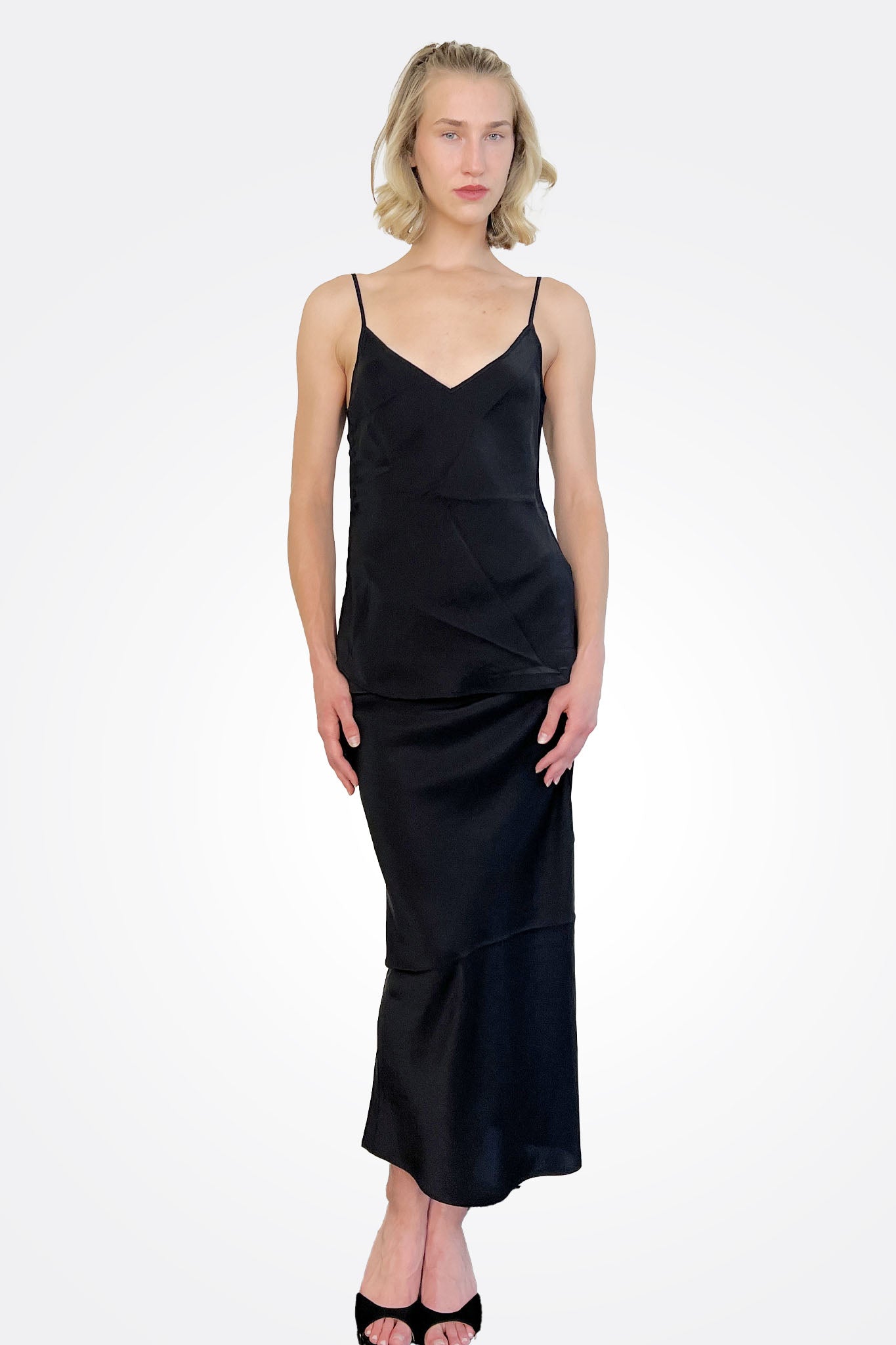 Yasmine Silk Bias Skirt with Drawstrings - Black by Elaine Kim | 25 South Boutiques