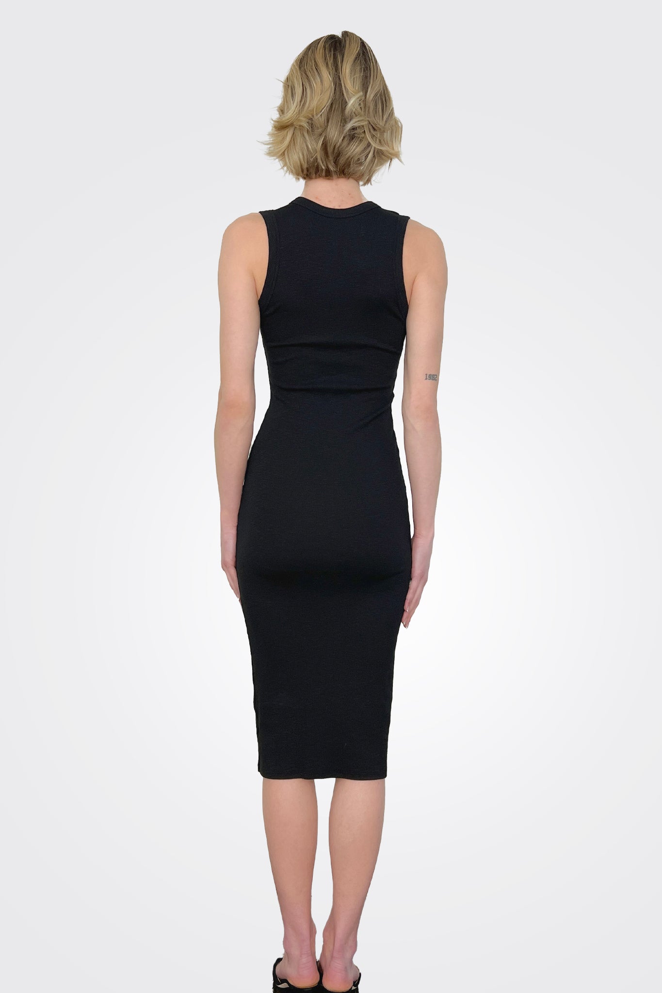 Textured Knit Sleeveless Dress - Black by Enza Costa — alternate view