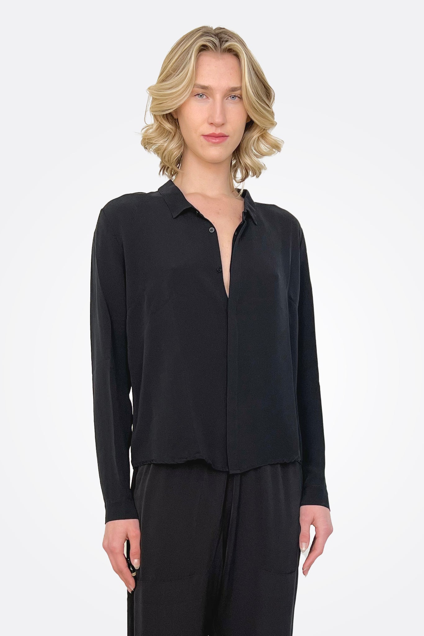 Short Button Up Silk Shirt - Black by Private 0204 — alternate view