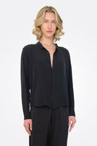 Short Button Up Silk Shirt - Black by Private 0204 — alternate view