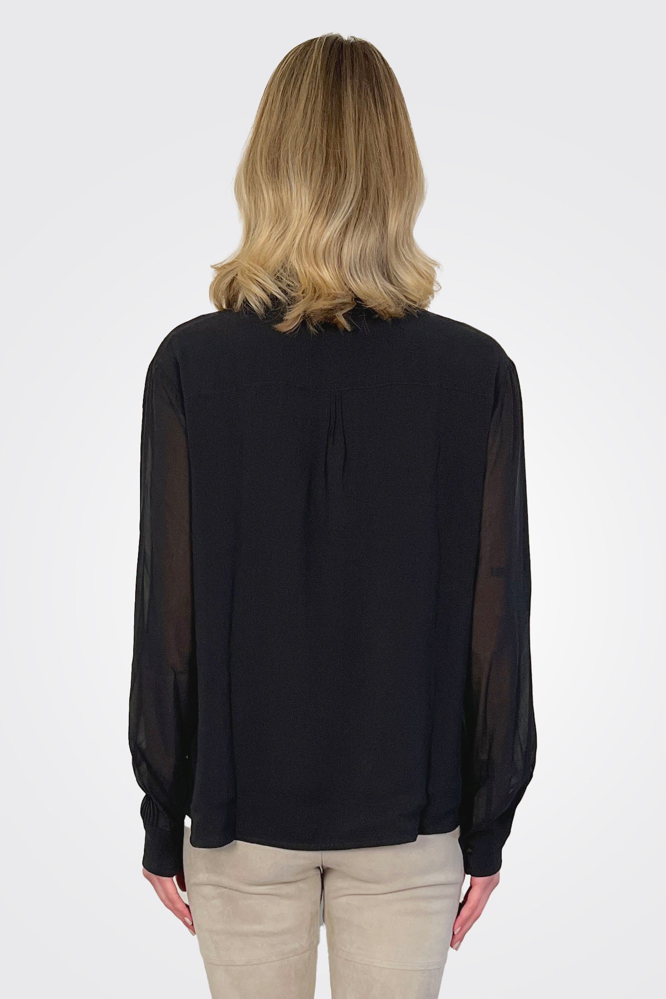 Silk Georgette PinTuck Shirt - Black by Kristensen — alternate view