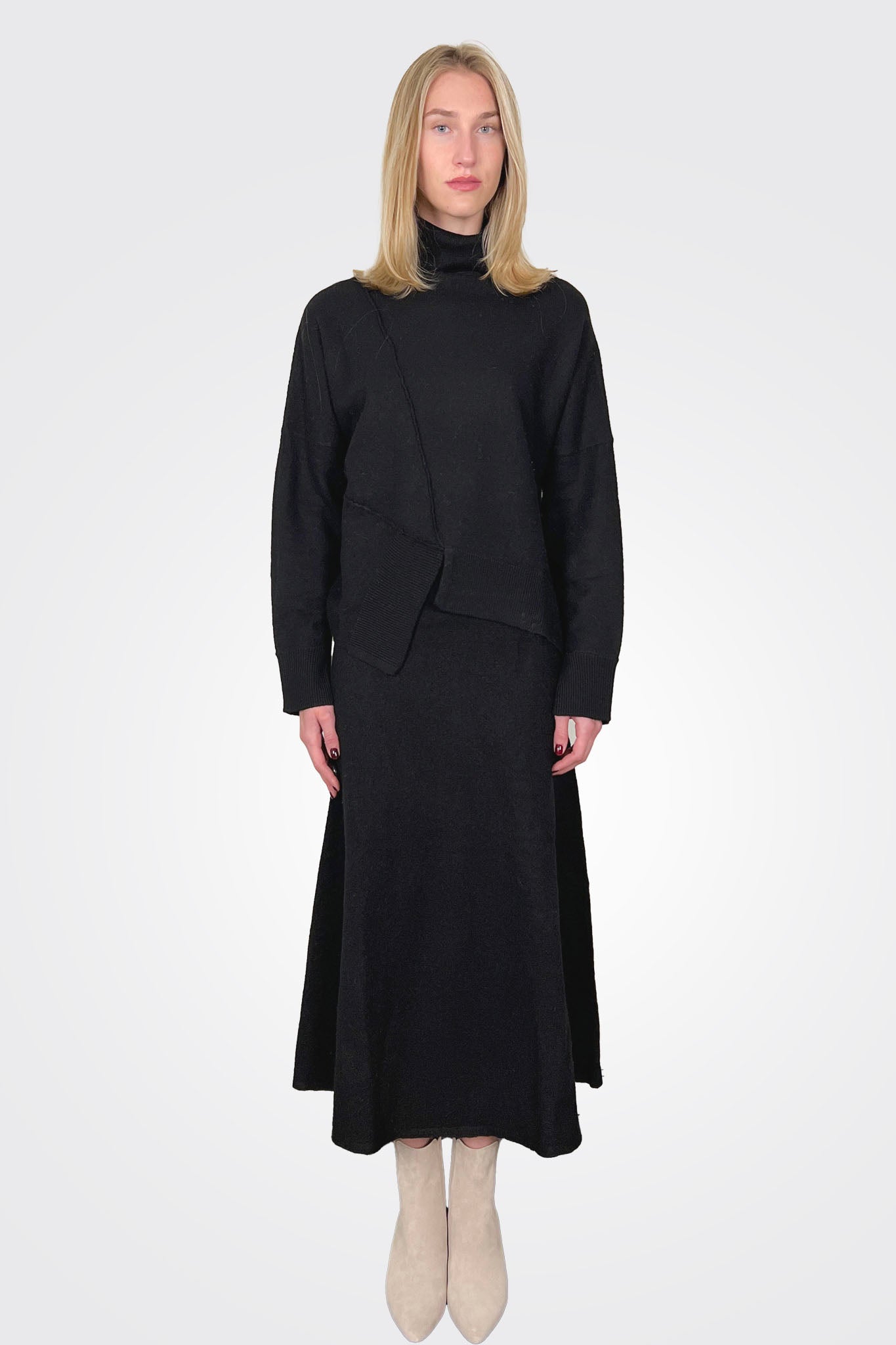 Asymmetrical Turtleneck Sweater - Black by MeiMeij — alternate view