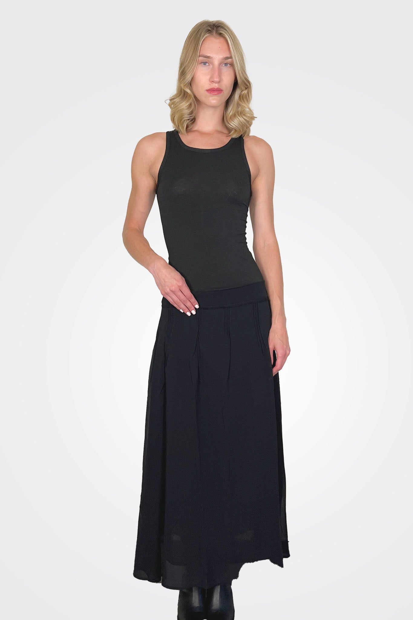 Silk Georgette Pin Tuck Skirt - Black by Kristensen — view 4
