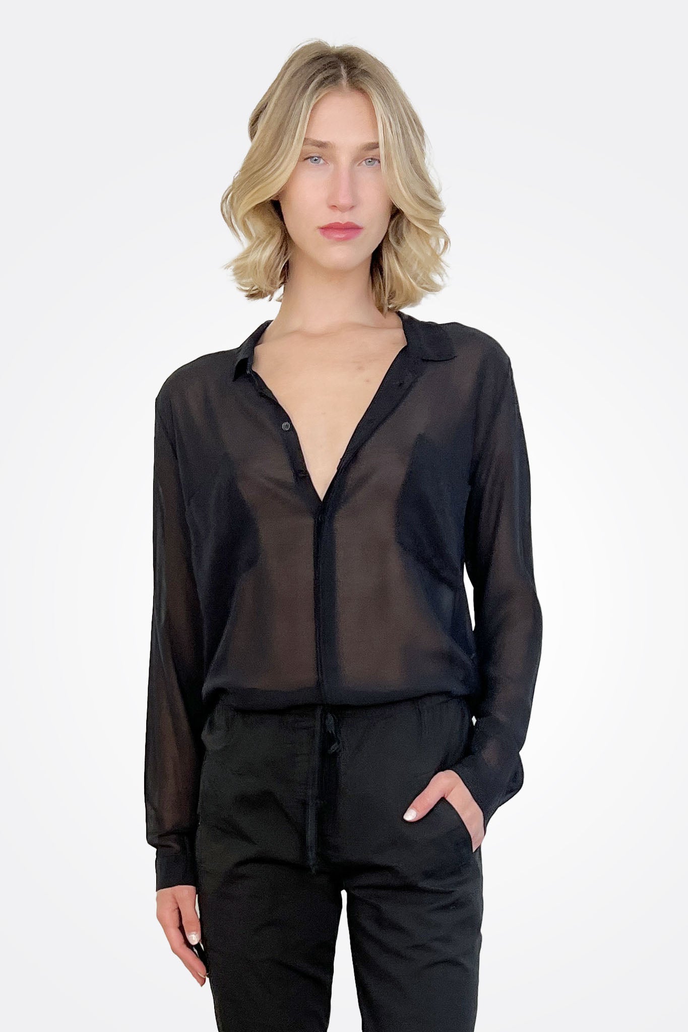 Pocket Silk Button Down - Black by Private 0204 — alternate view