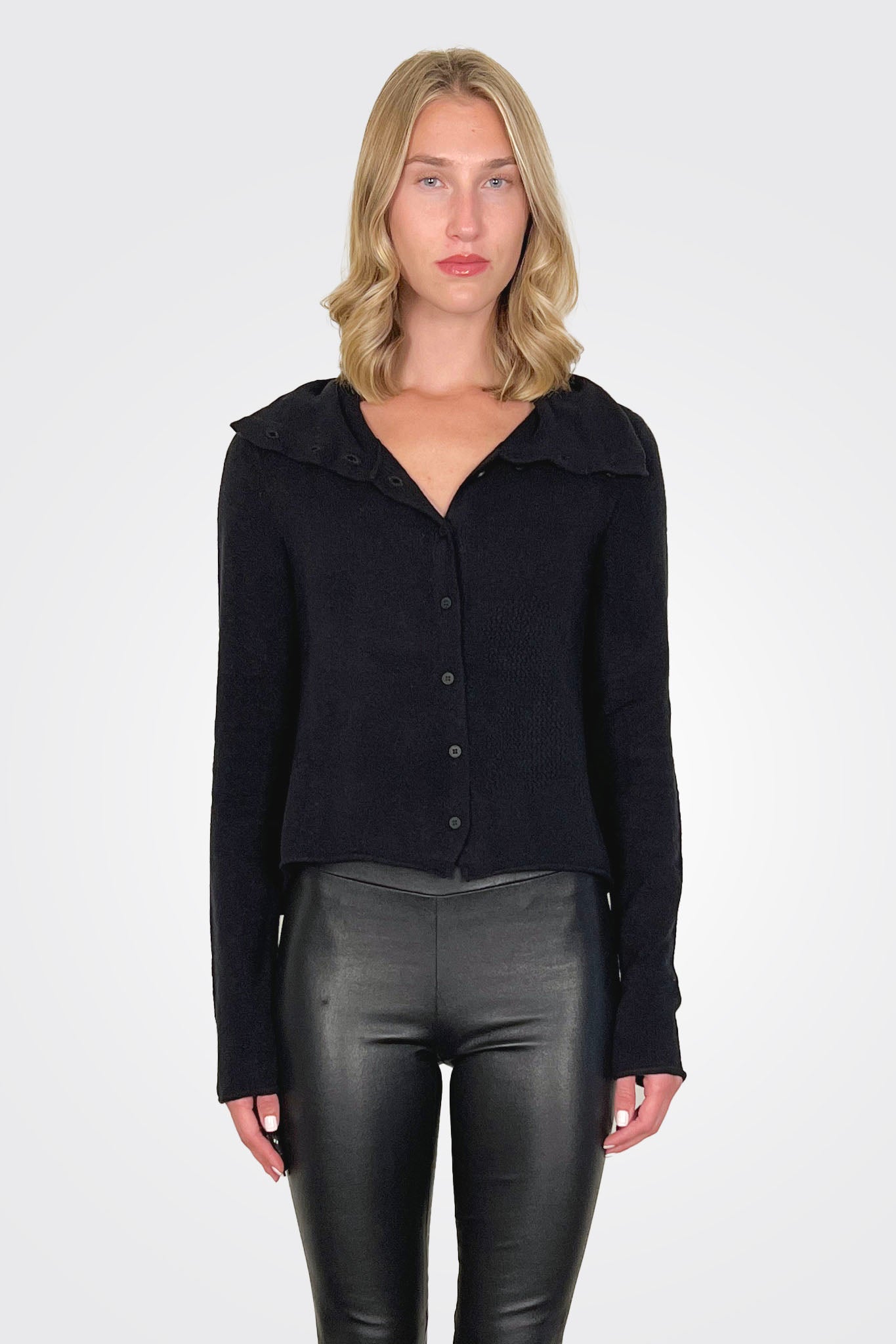 Draped Turtleneck Cardigan - Black by Rundholz — alternate view