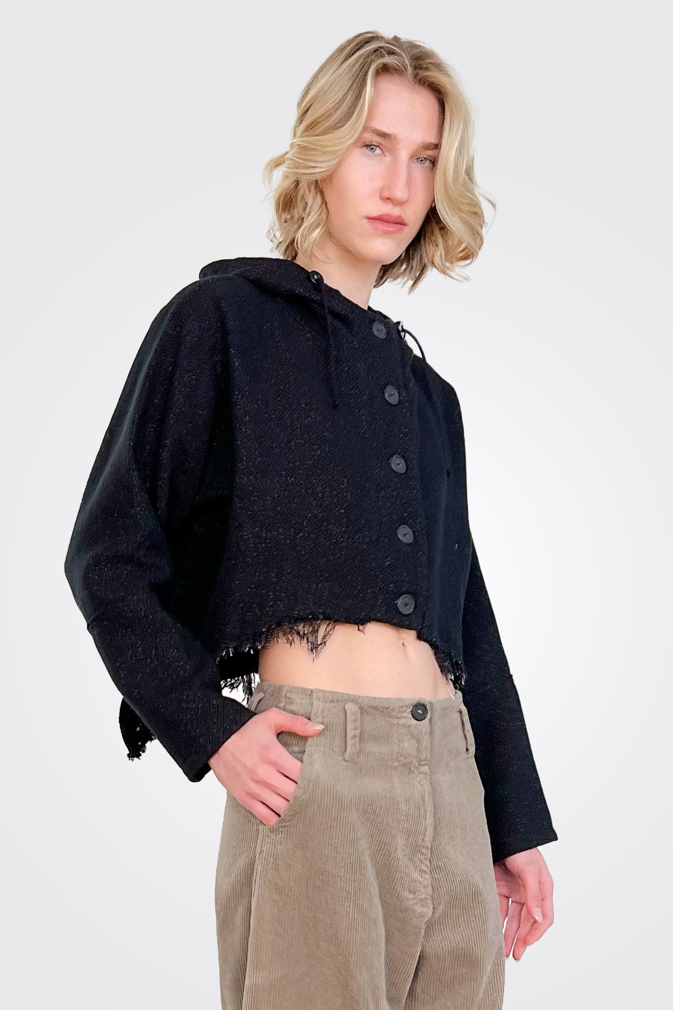 Raw Edge Hooded Jacket - Black by Lurdes Bergada | 25 South Boutiques