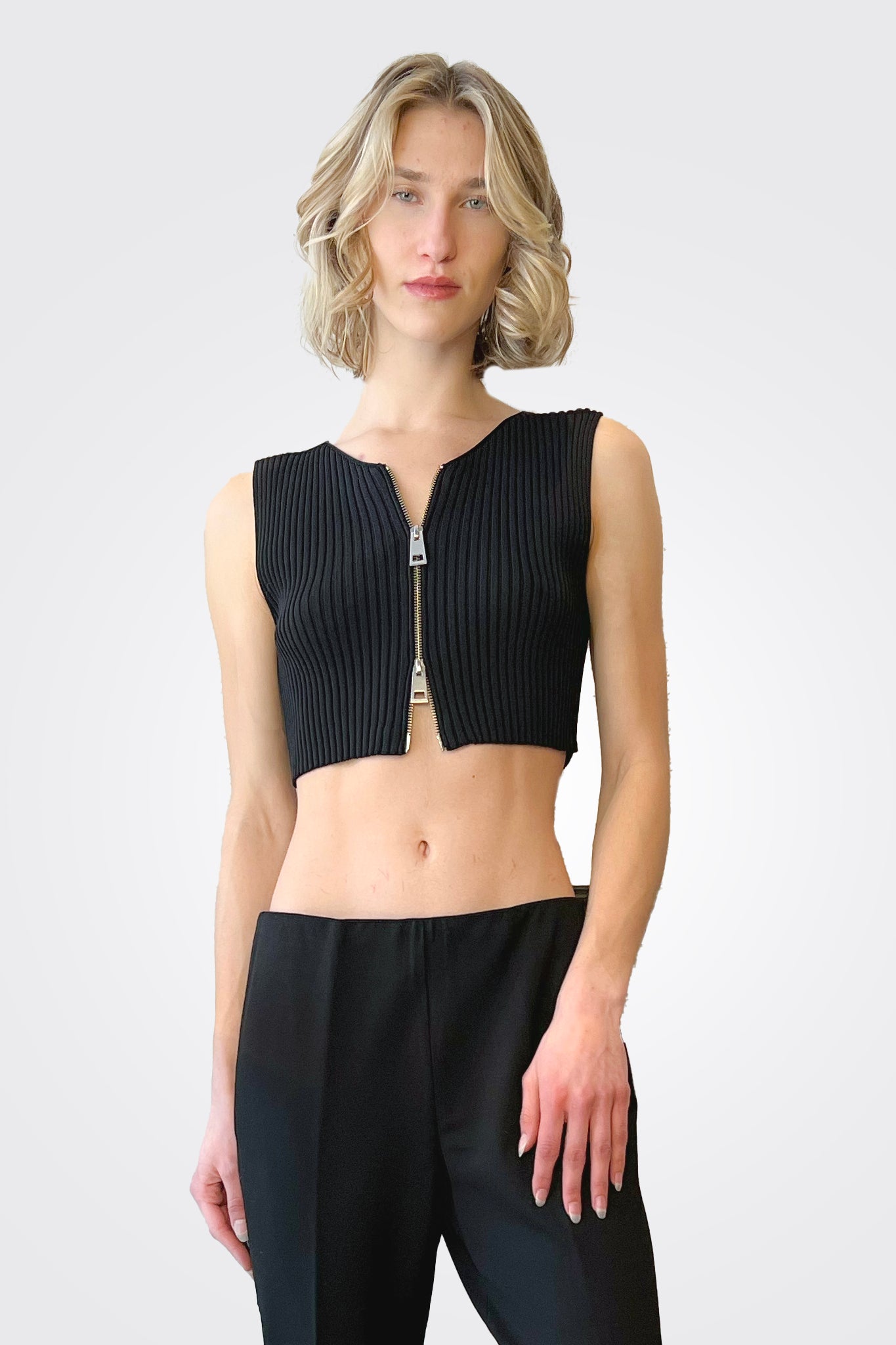 Cropped Ribbed Zip Top - Black by Liviana Conti | 25 South Boutiques