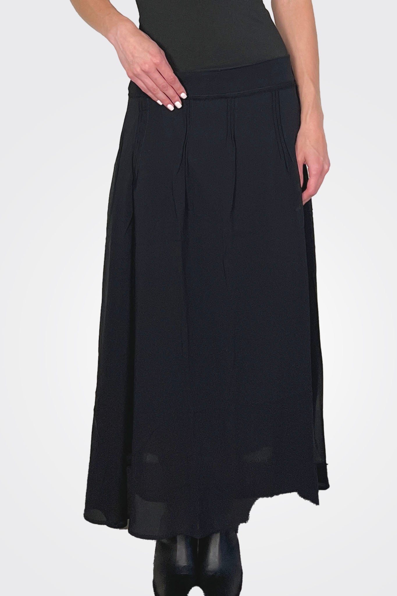 Silk Georgette Pin Tuck Skirt - Black by Kristensen — view 5