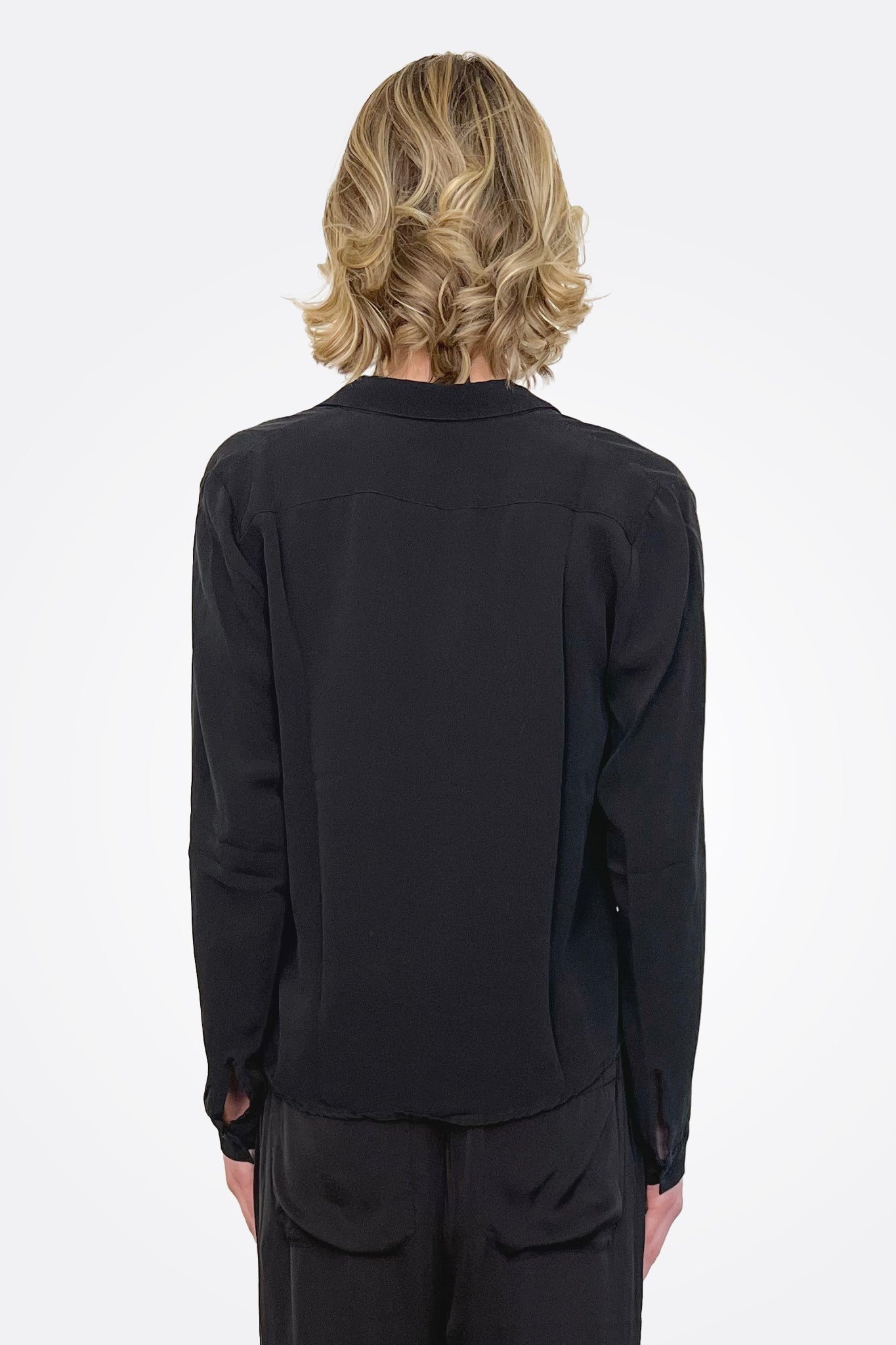 Short Button Up Silk Shirt - Black by Private 0204 — view 3