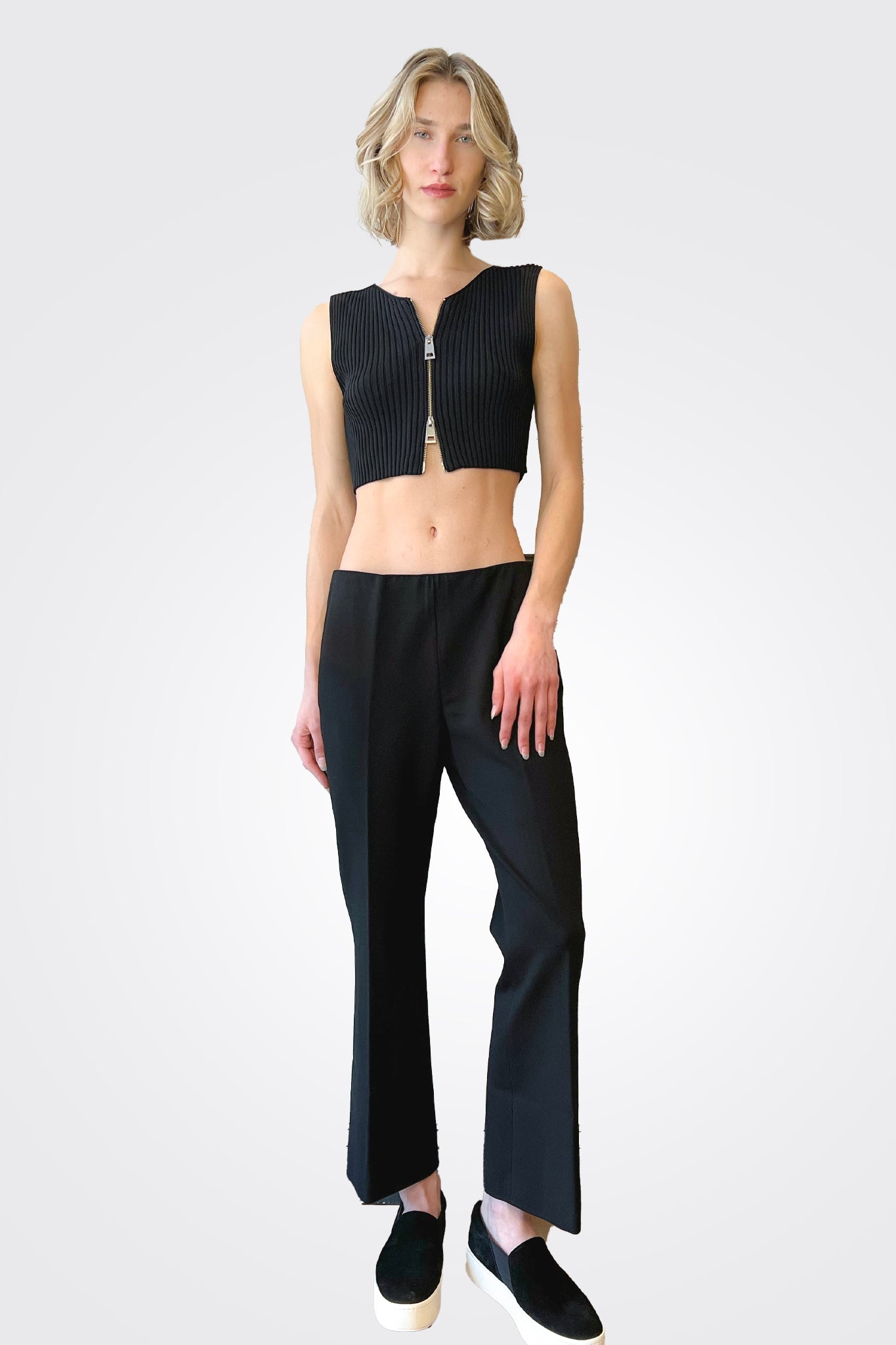 Cropped Ribbed Zip Top - Black by Liviana Conti — view 5