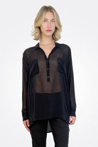 Pocket Oversized Silk Button Down - Black by Private 0204 | 25 South Boutiques
