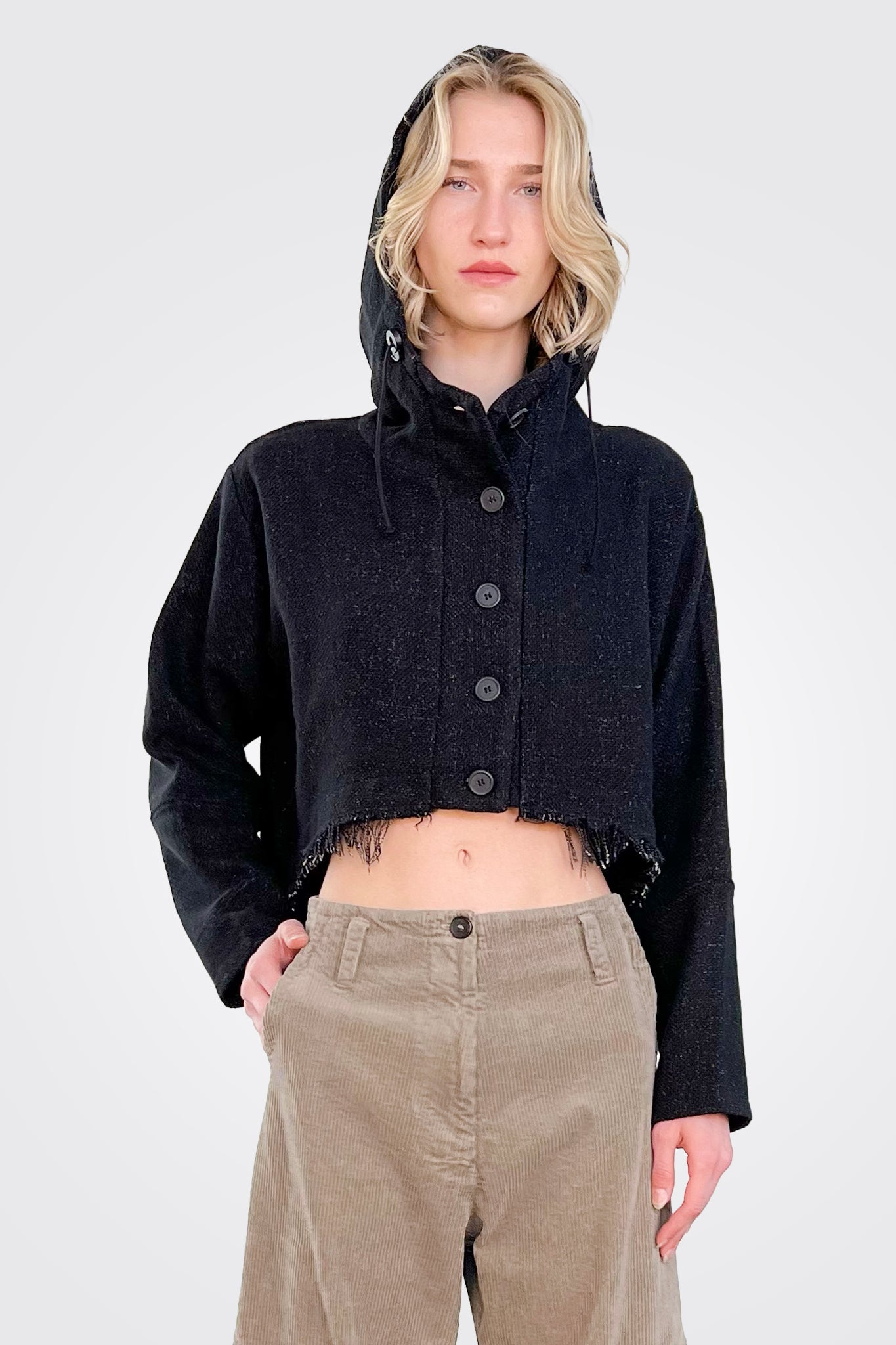 Raw Edge Hooded Jacket - Black by Lurdes Bergada — view 4