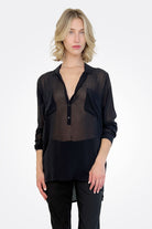 Pocket Oversized Silk Button Down - Black by Private 0204 — alternate view