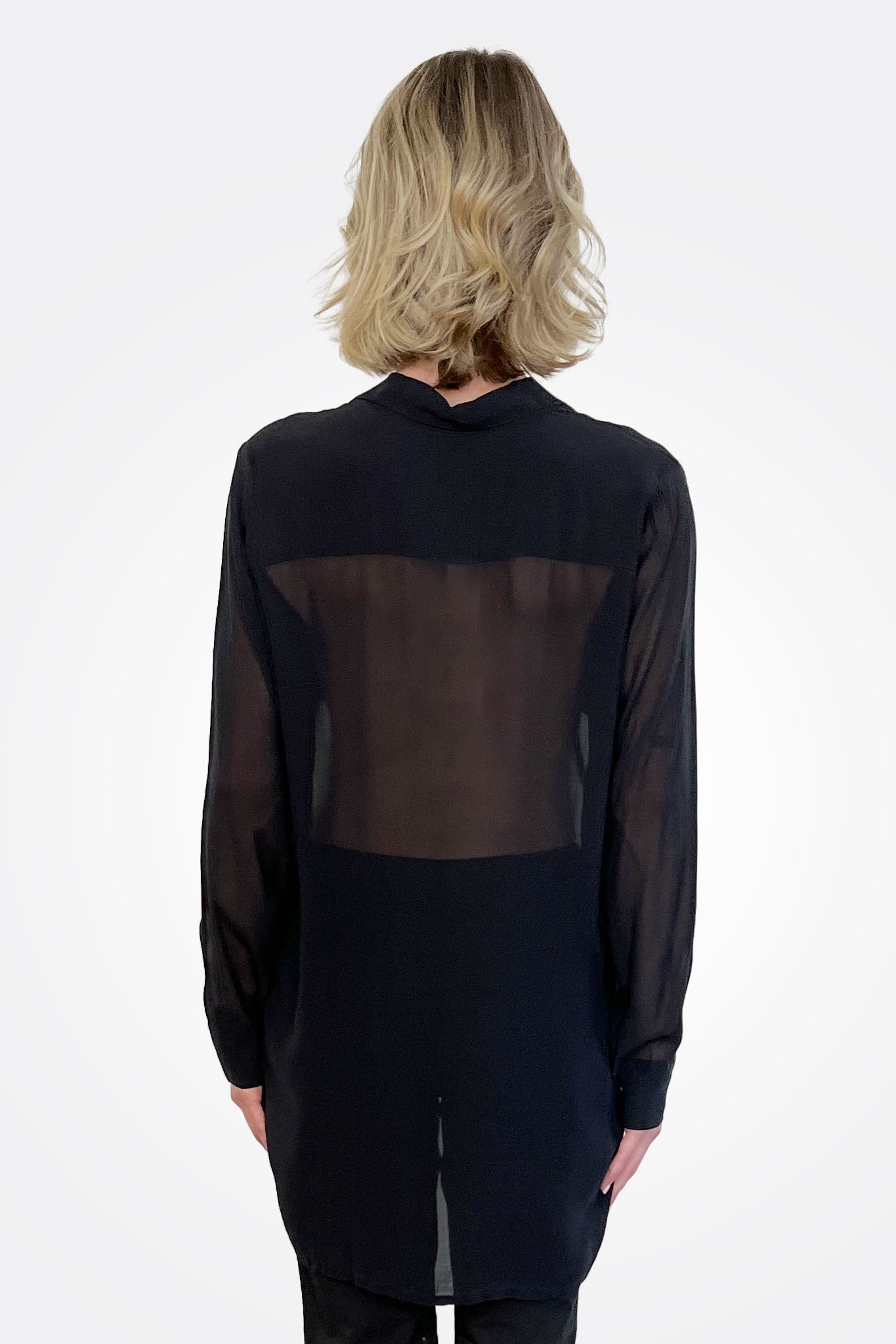 Pocket Oversized Silk Button Down - Black by Private 0204 — view 3