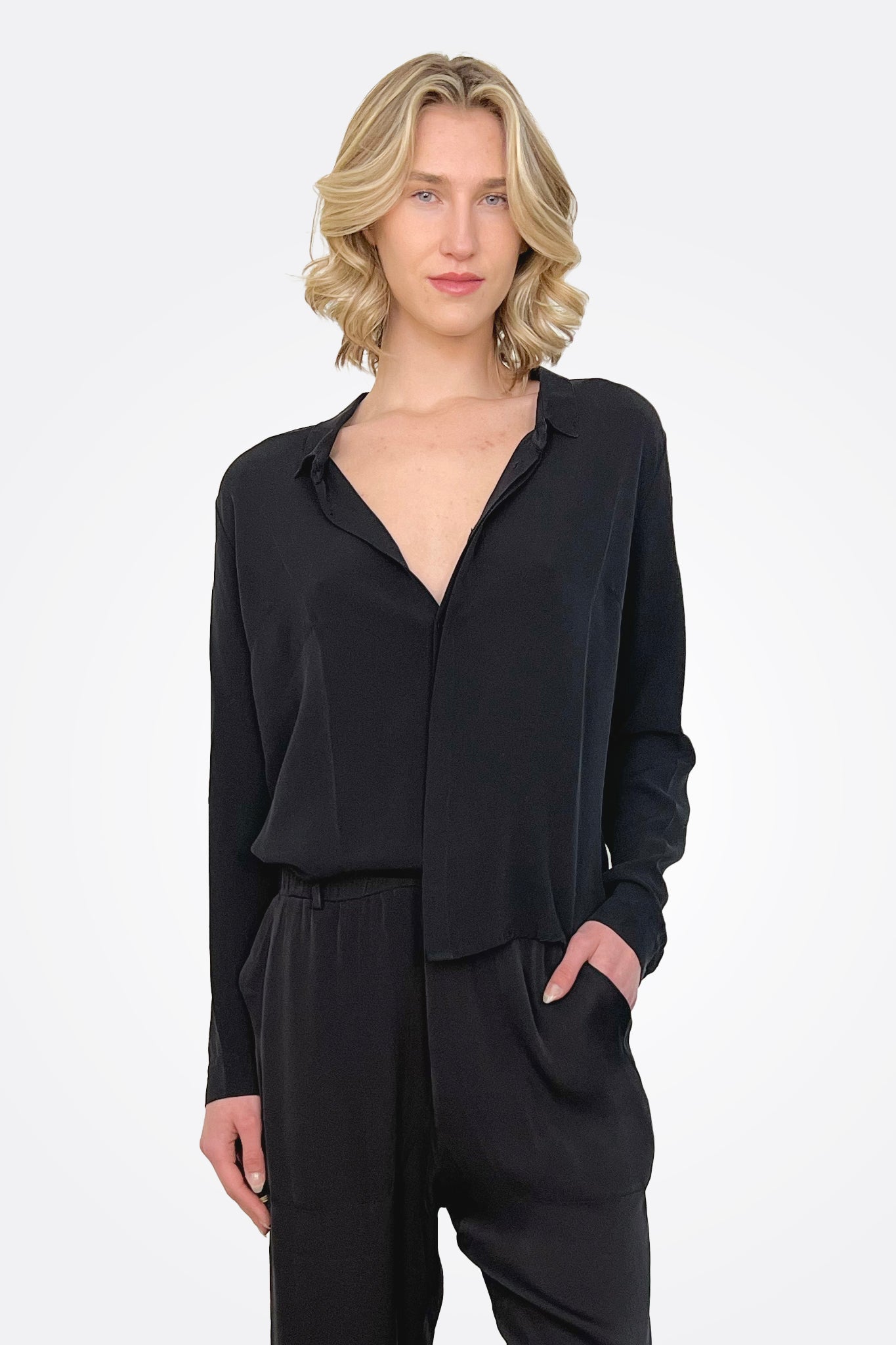 Short Button Up Silk Shirt - Black by Private 0204 | 25 South Boutiques