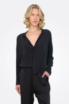 Short Button Up Silk Shirt - Black by Private 0204 | 25 South Boutiques