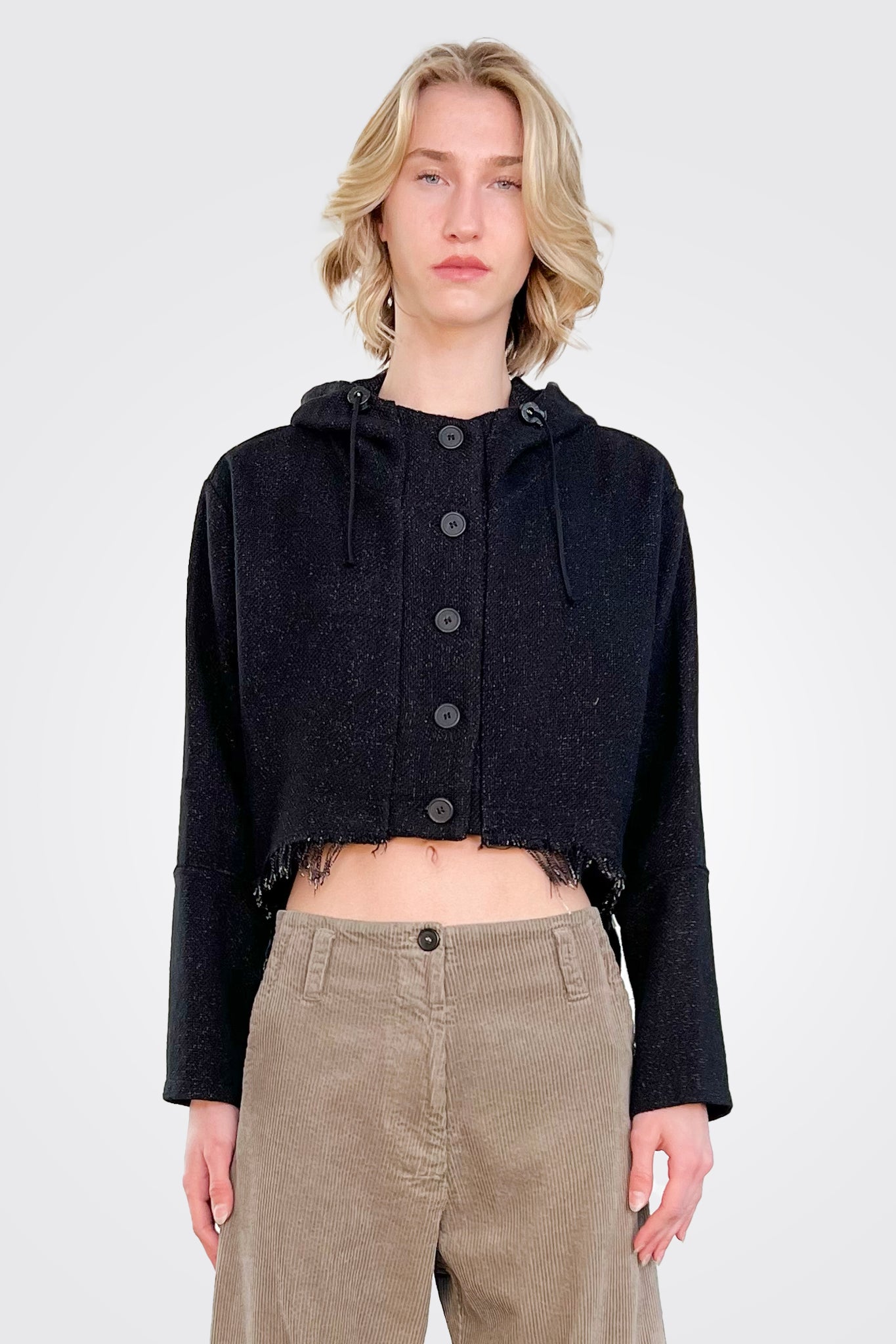 Raw Edge Hooded Jacket - Black by Lurdes Bergada — alternate view