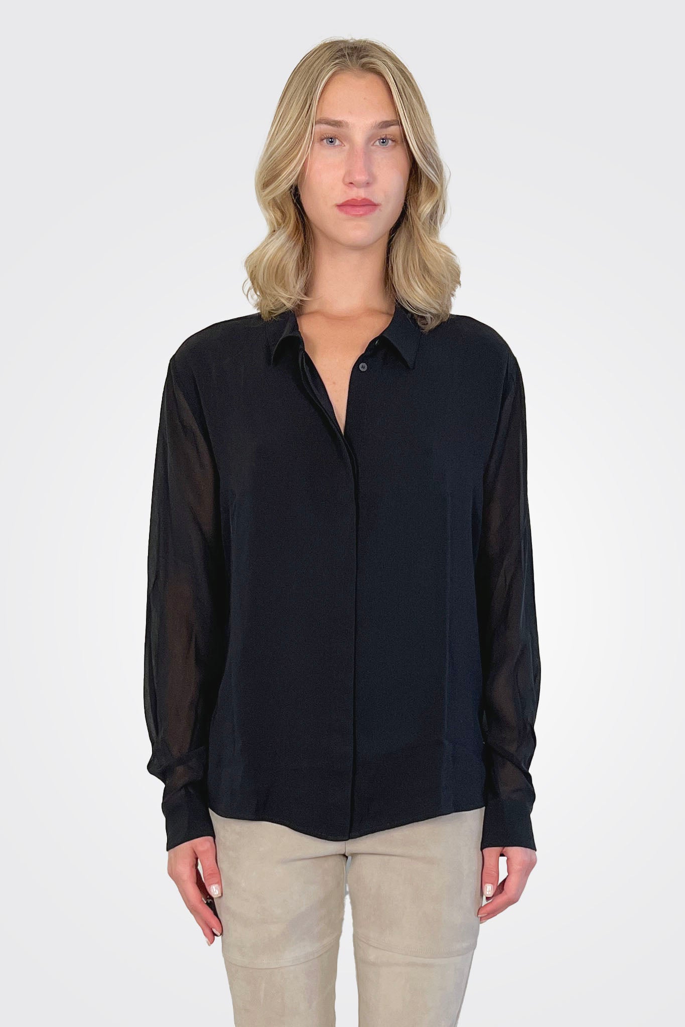 Silk Georgette PinTuck Shirt - Black by Kristensen | 25 South Boutiques