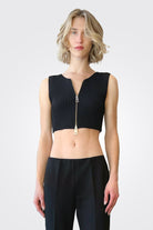 Cropped Ribbed Zip Top - Black by Liviana Conti — alternate view