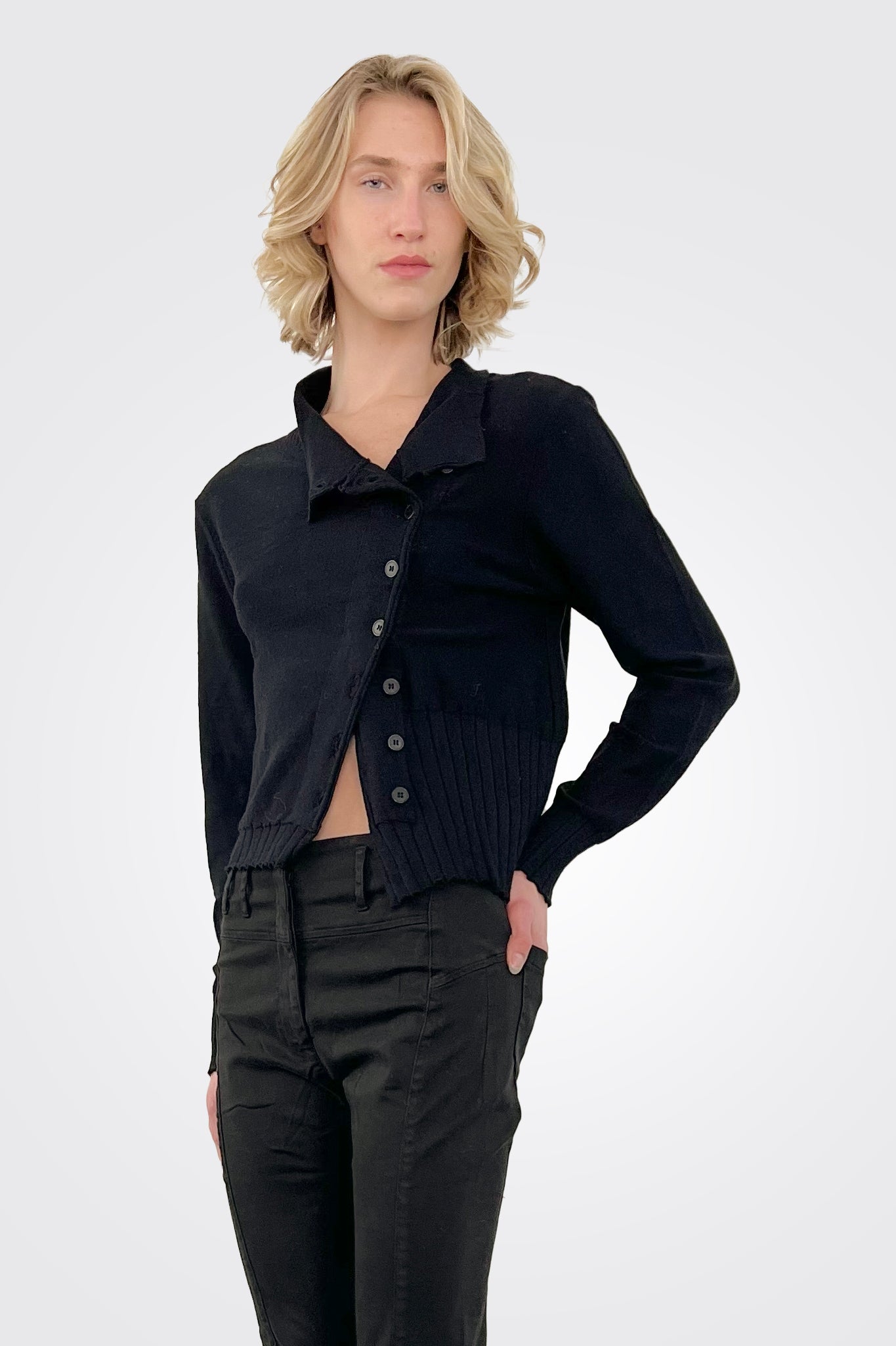 Asymmetric Cardigan - Black by Lurdes Bergada — alternate view