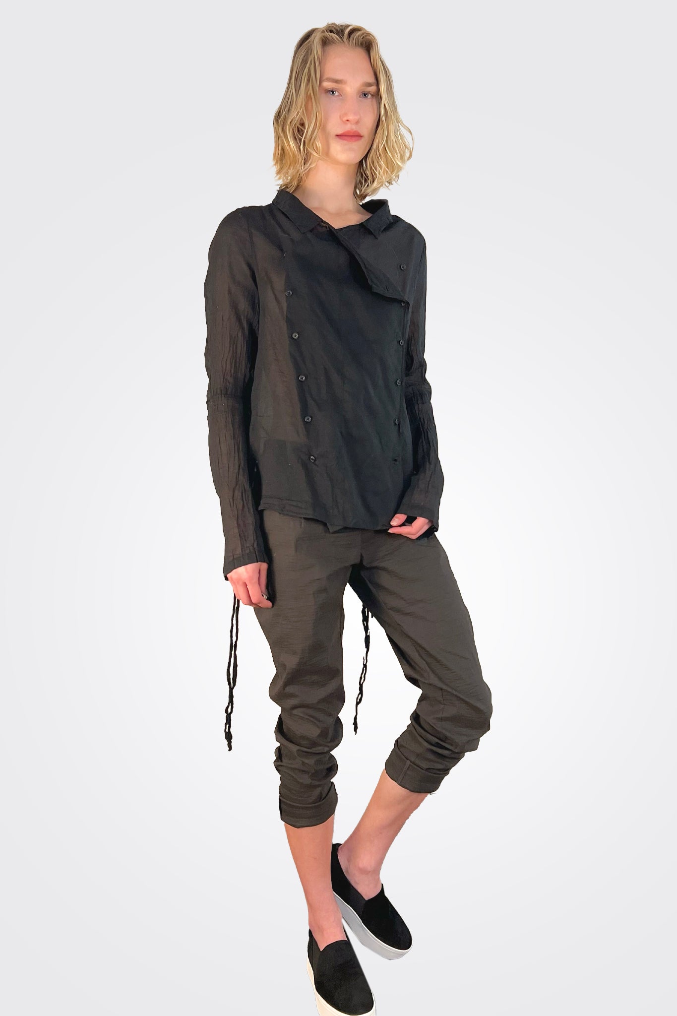 Side Buttoned Blouse - Black by Rundholz — alternate view