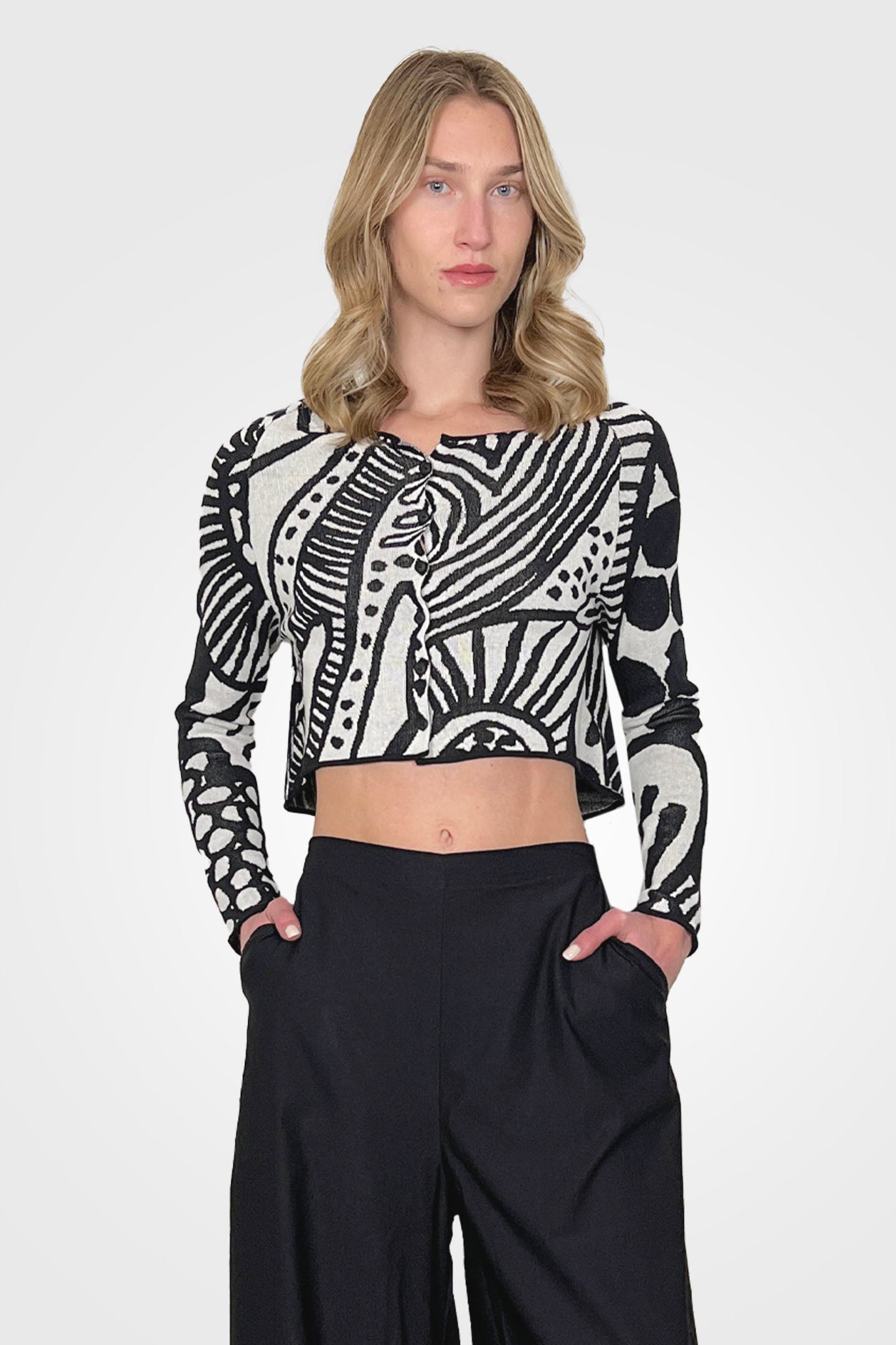 Printed Crop Cardigan - Black Jacquard by Rundholz | 25 South Boutiques
