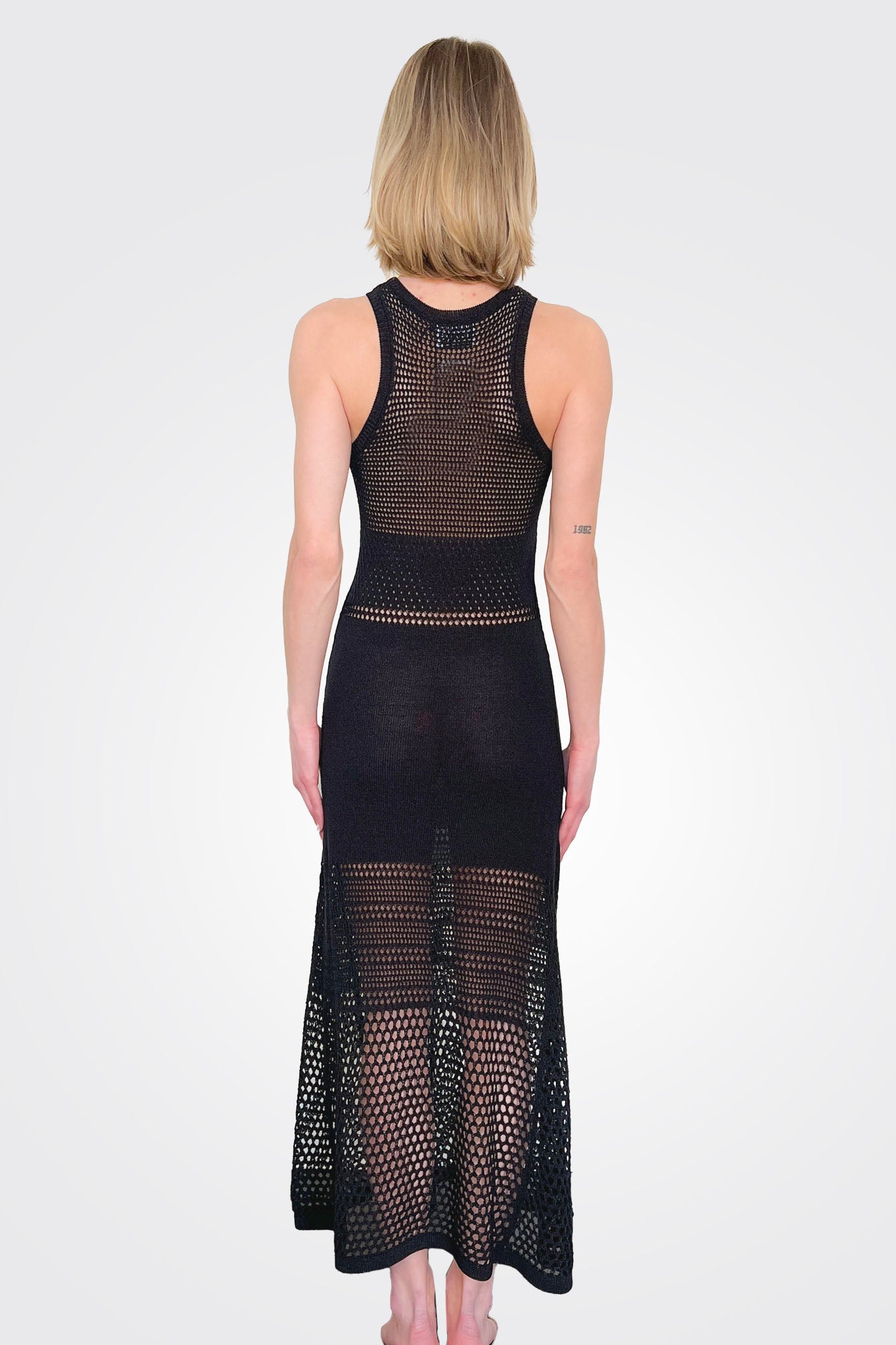 Open-Knit Sleeveless Logo Tank Dress - Black by Moschino — alternate view