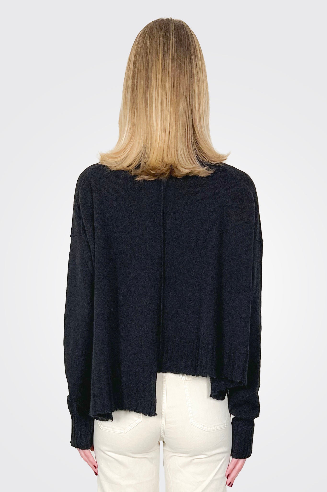 Crop Raw Edge Asym Mockneck Pullover - Black by Serie Numerica — alternate view