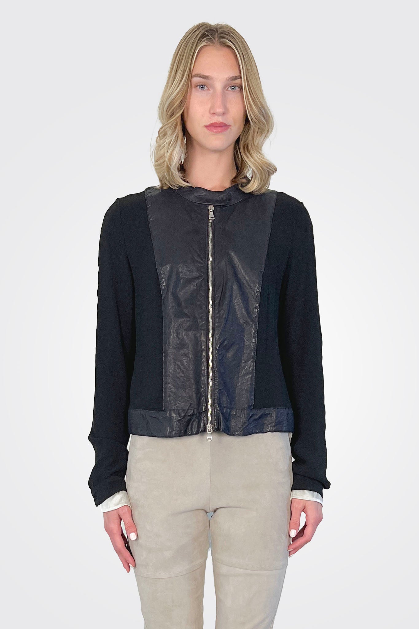 Leather Mix Media Jacket - Black by Transit Par-Such — alternate view