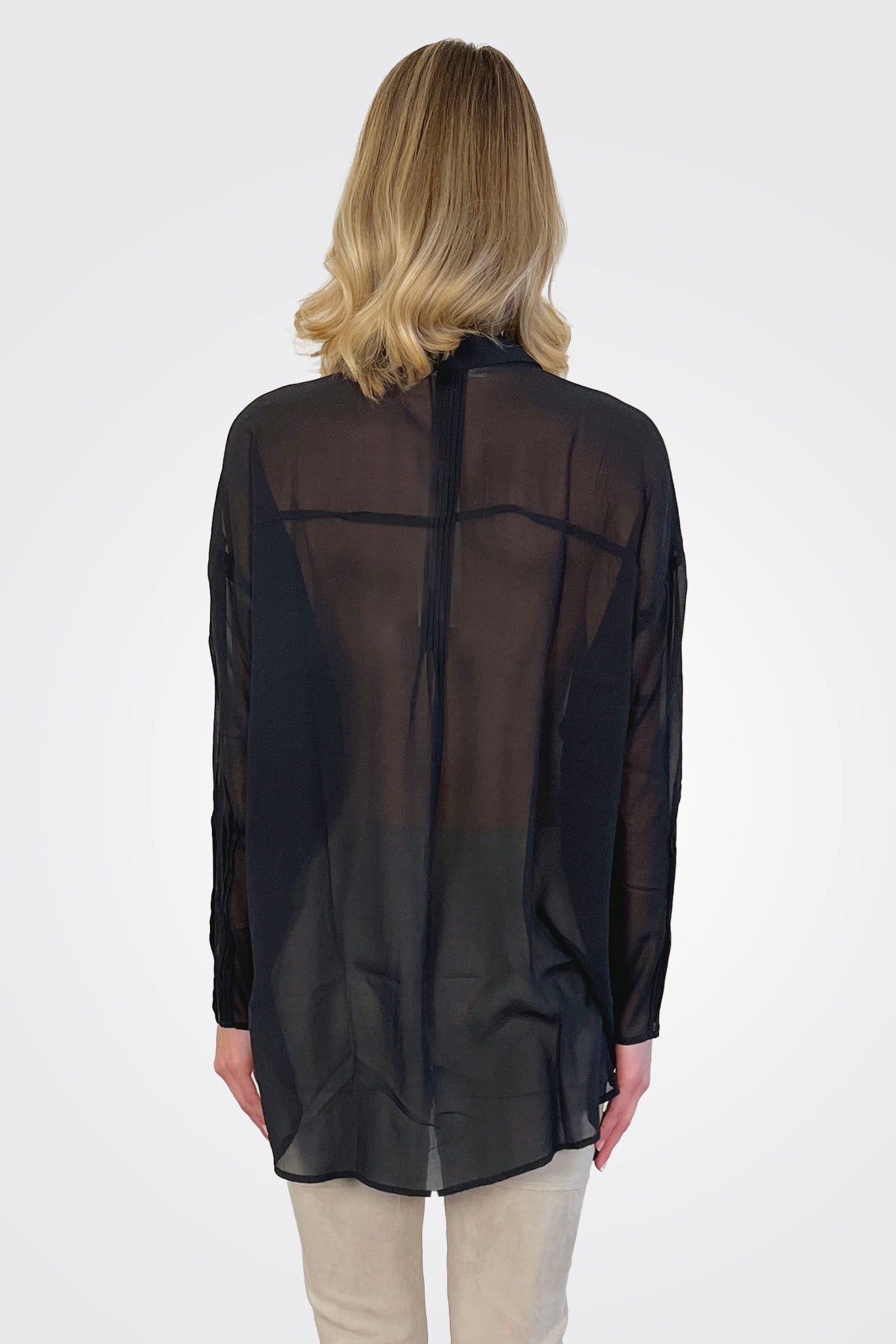 Silk Georgette PinTruck Oversize Shirt - Black by Kristensen — alternate view