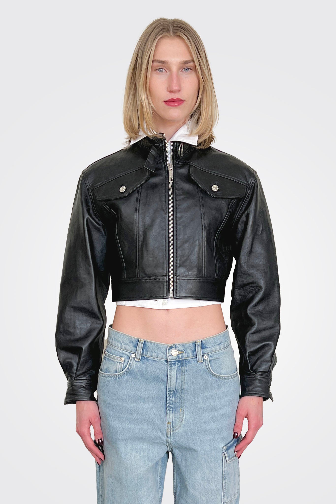 Faux Leather Crop Jacket - Black by Moschino — alternate view