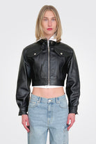 Faux Leather Crop Jacket - Black by Moschino — alternate view