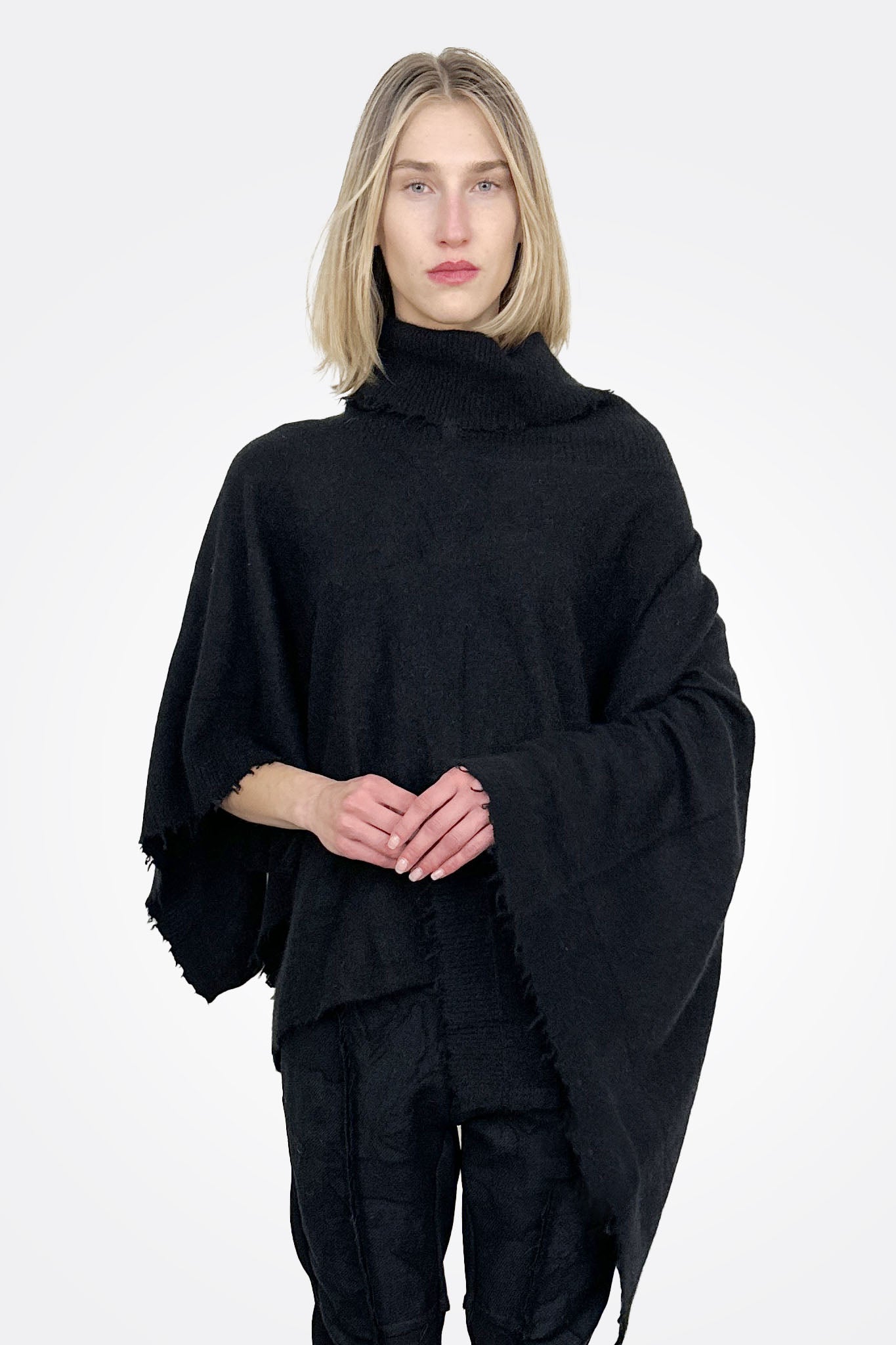 Knitted Poncho Scarf - Black by Rundholz — alternate view