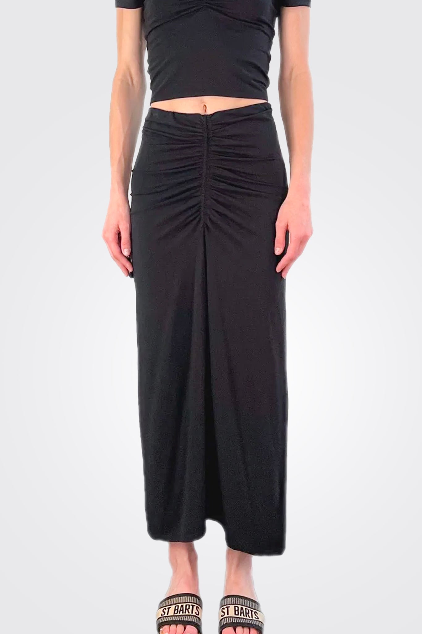 Shirred Maxi Skirt - Black by Bobi — alternate view