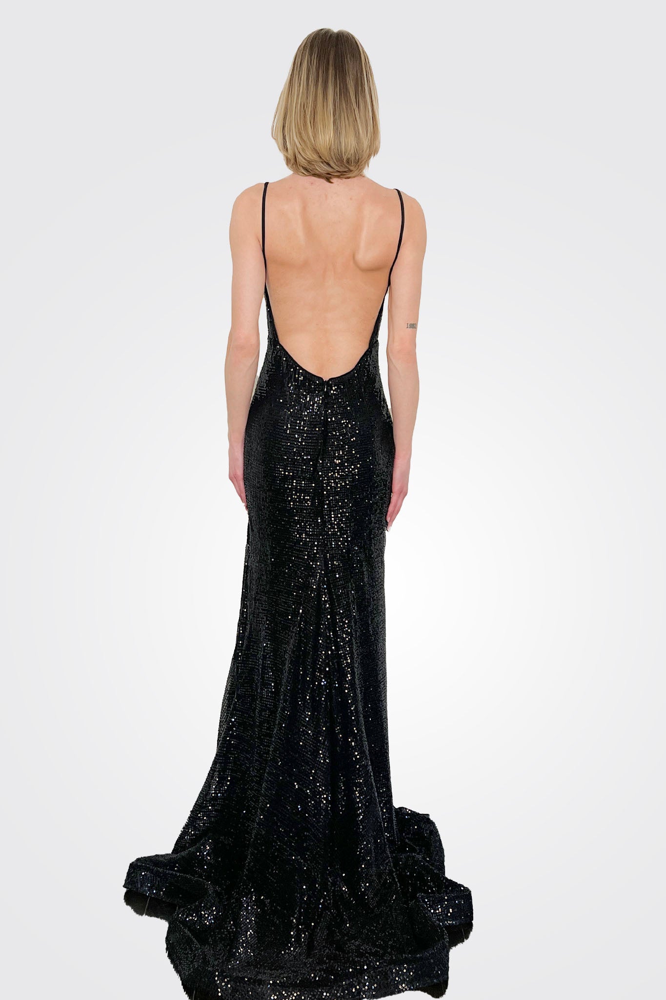 Fitted Backless Sequin Gown - Black by Jovani — alternate view