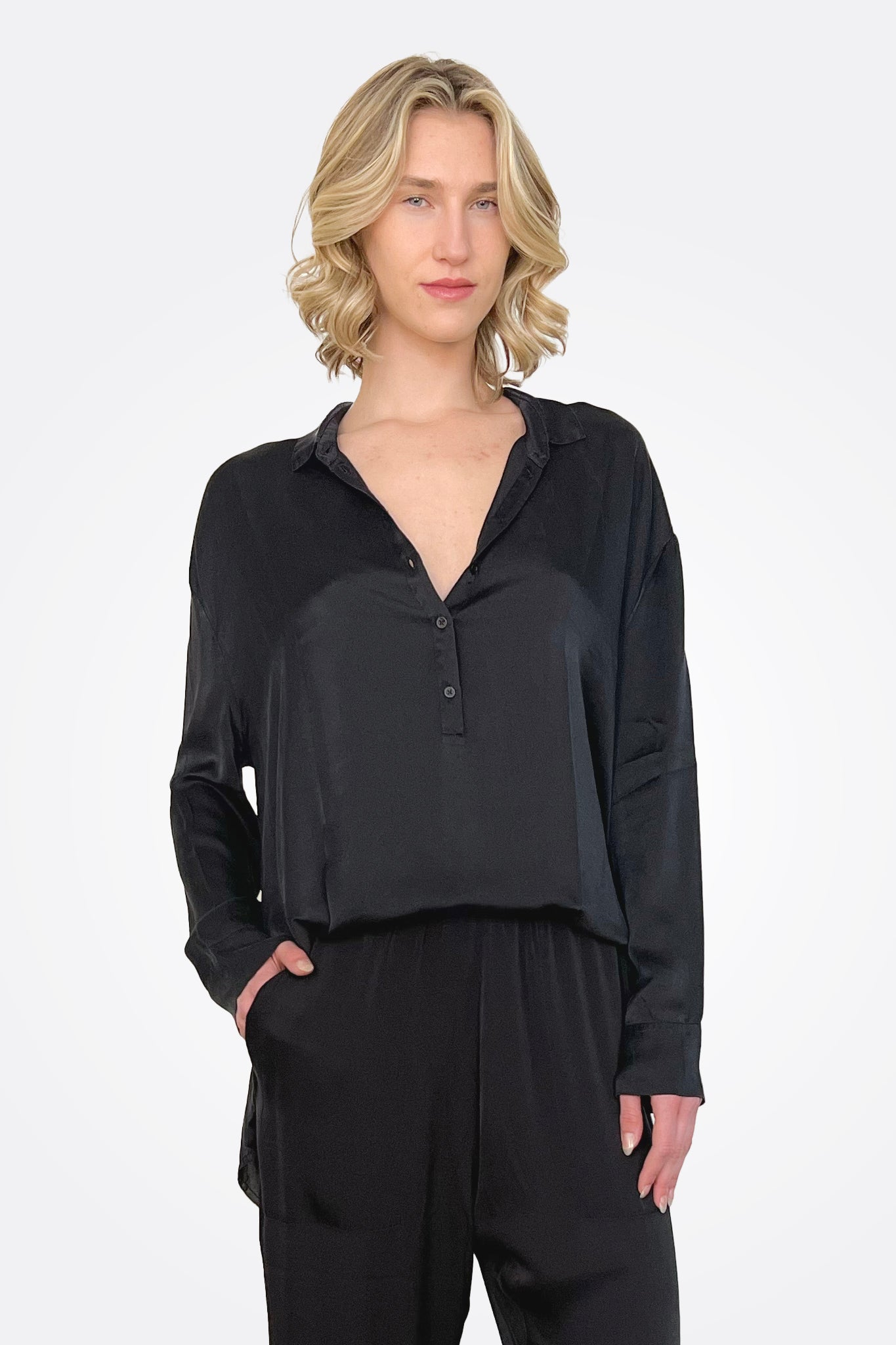 Silk Oversized Button Down - Black by Private 0204 — alternate view