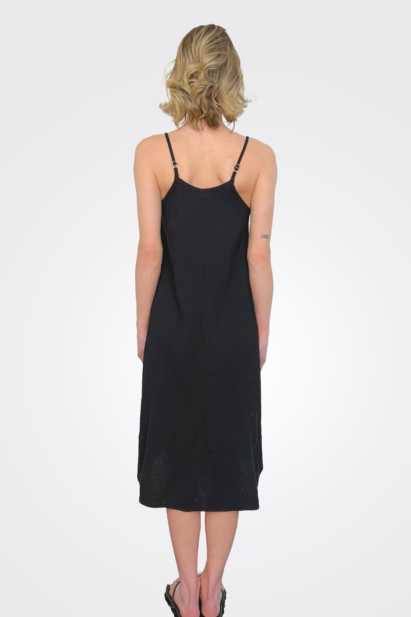 Cami V Neck Midi Handkerchief Dress - Black by Bobi — alternate view
