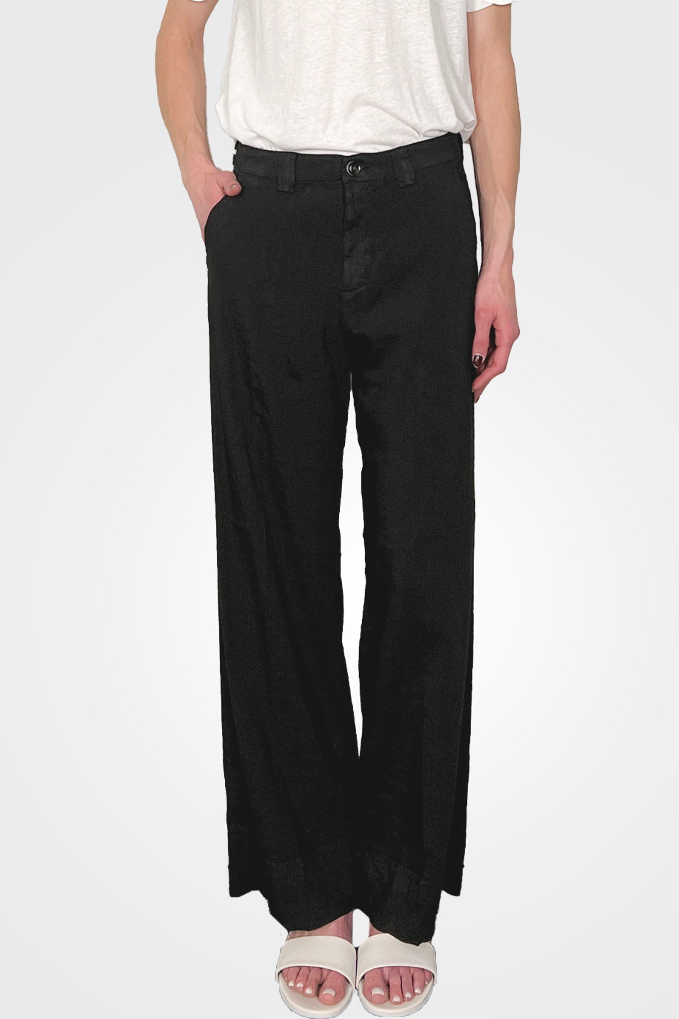 Wide Leg Hem Trousers - Black by White Sand — alternate view